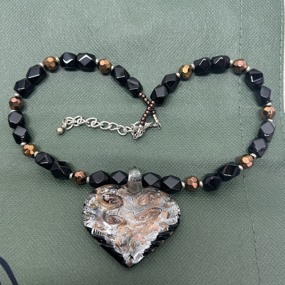 Murano Glass Style Glass Heart Pendant Statement Necklace